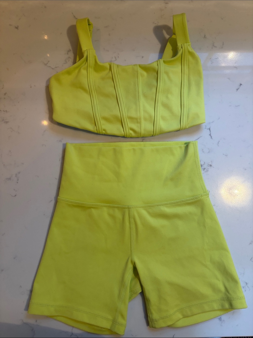 Neon Yellow Kids Matching Active Shorts Set